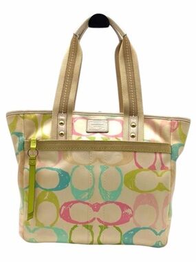 Rare Vintage 2000s Coach Hampton Scribble Tote Y2K Rainbow Logo